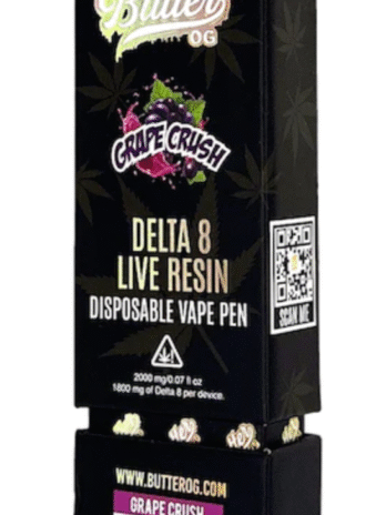 Butter OG Delta 8 Live Resin Disposable Vape 2G – Grape Crush (Indica)