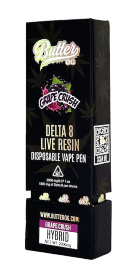 Butter OG Delta 8 Live Resin Disposable Vape 2G – Grape Crush (Indica)