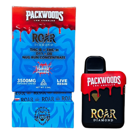 Roar x Packwoods Nug Run Concentrate 3500MG LIVE RESIN THC-B + THC-H, D11 +D8 – Fruit Punch