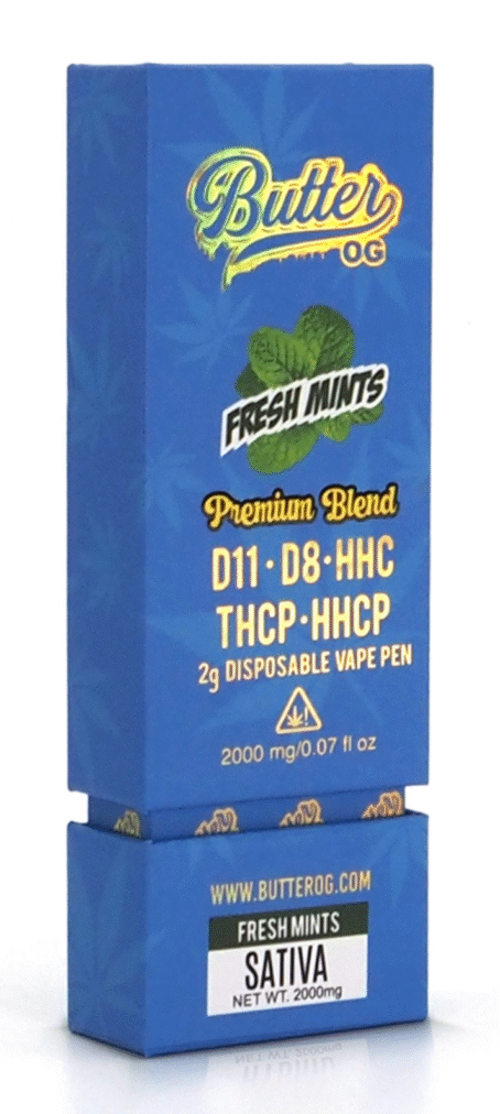 Butter OG Premium Blend D11, D8, HHC, THCP, HHCP 2g Disposable Vape – Fresh Mints (Sativa)