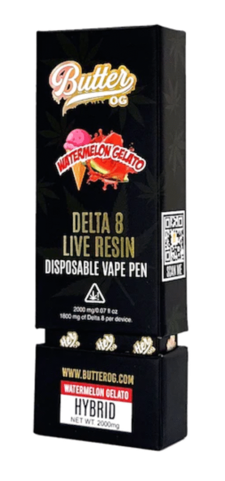 Butter OG Delta 8 Live Resin Disposable Vape 2G – Watermelon Gelato (Sativa)