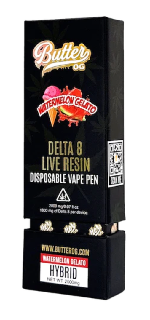 Butter OG Delta 8 Live Resin Disposable Vape 2G – Watermelon Gelato (Sativa)